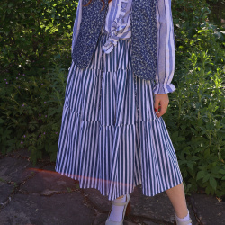 Rita's Blue Stripe Summer Skirt | M/L
