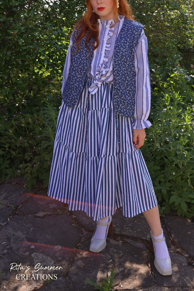 Rita's Blue Stripe Summer Skirt | M/L