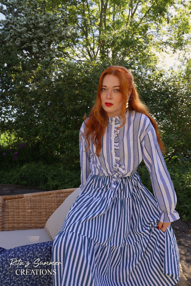 Rita's Blue Stripe Summer Skirt | M/L