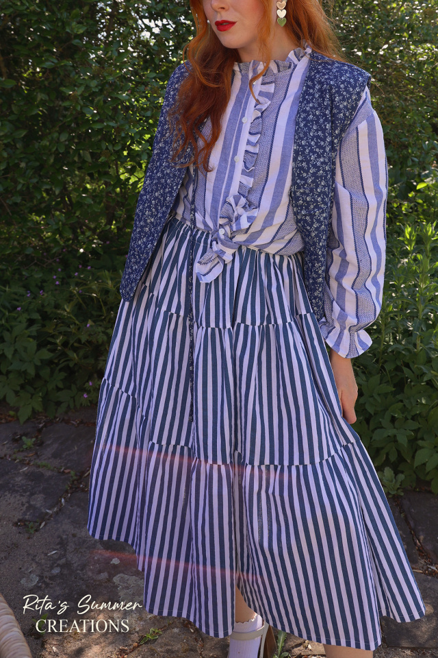 Rita's Blue Stripe Summer Skirt | M/L