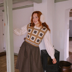 Rita's Brown Gold Thread Recycled Skirt | S