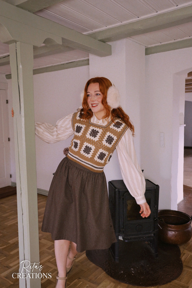 Rita's Brown Granny Square Vest | S