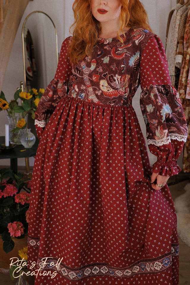 Rita's Burgundy Floral Recycled Dress | M