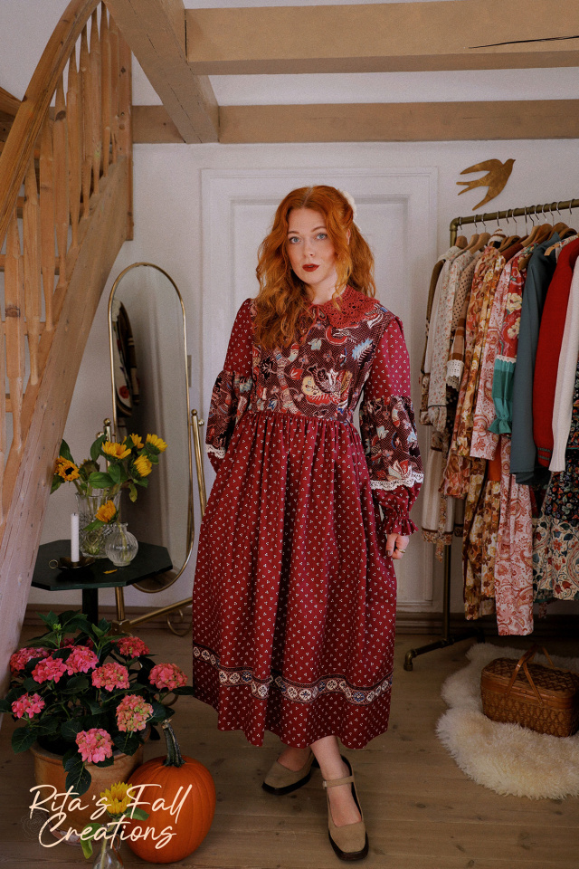 Rita's Burgundy Floral Recycled Dress | M