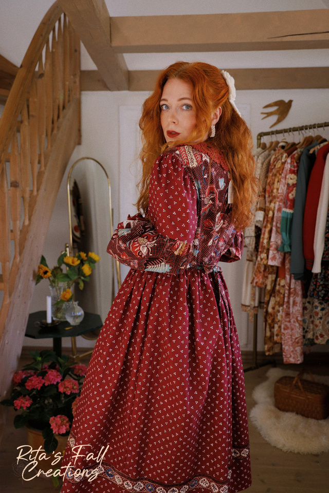 Rita's Burgundy Floral Recycled Dress | M