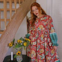 Rita's Romantic Red Floral Recycled Dress | S
