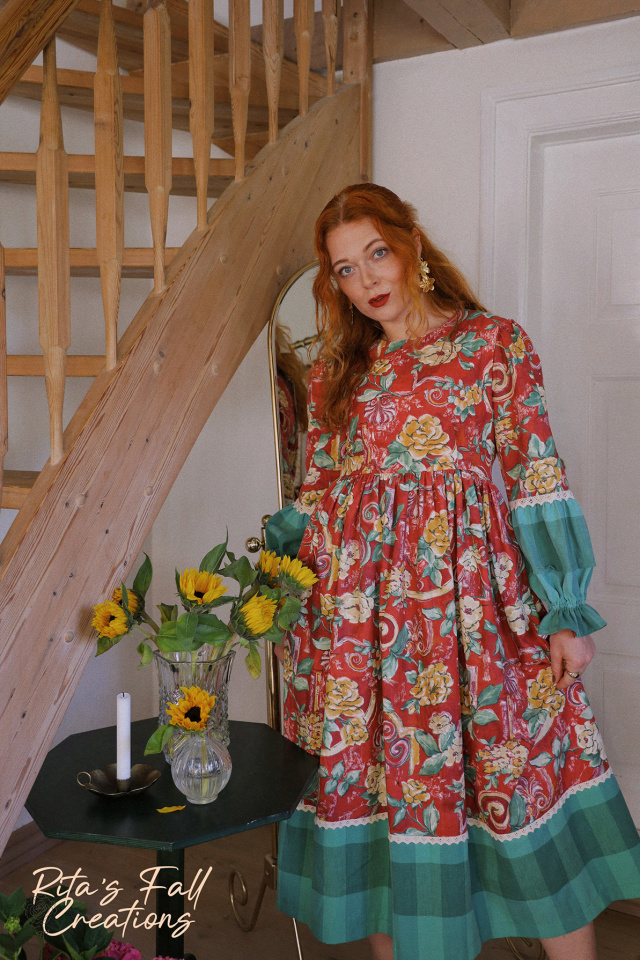 Rita's Romantic Red Floral Recycled Dress | S