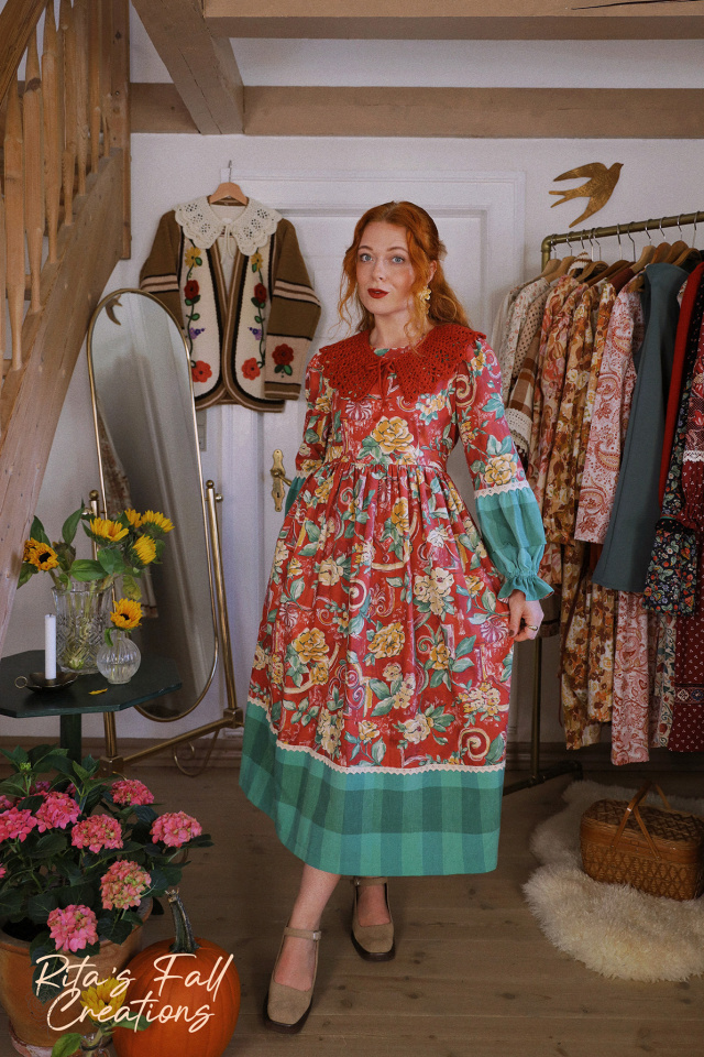 Rita's Romantic Red Floral Recycled Dress | S