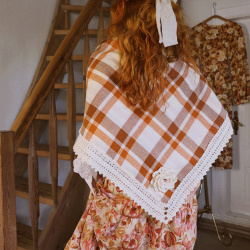 Rita's Orange Plaid Vintage Shawl 