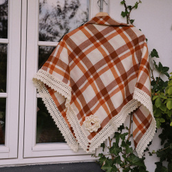 Rita's Orange Plaid Vintage Shawl 