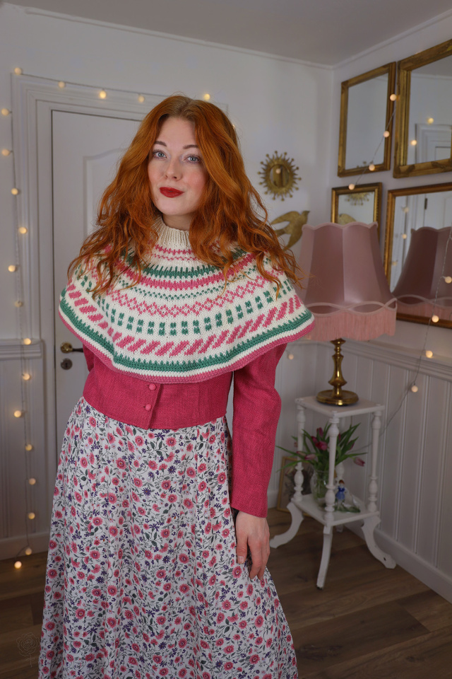Rita's Pink &amp; Green Knitted Capelet | S-L