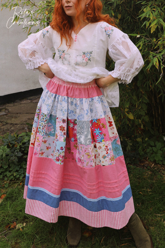 Rita's Recycled Pink Patchwork Skirt | S