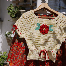 Rita's Crochet Summer Top &amp; Red Skirt Set | S