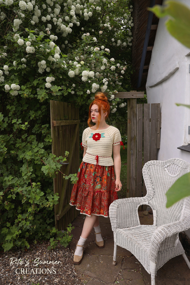 Rita's Crochet Summer Top &amp; Red Skirt Set | S