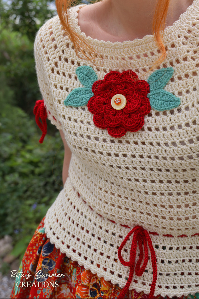 Rita's Crochet Summer Top &amp; Red Skirt Set | S