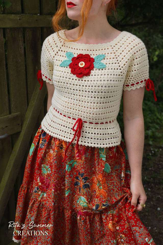 Rita's Crochet Summer Top &amp; Red Skirt Set | S
