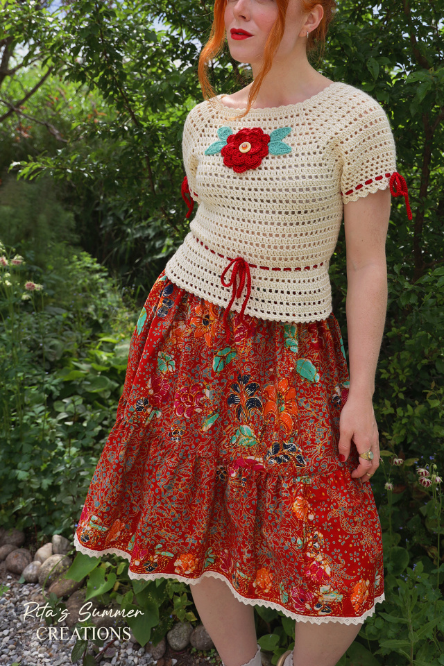 Rita's Crochet Summer Top &amp; Red Skirt Set | S
