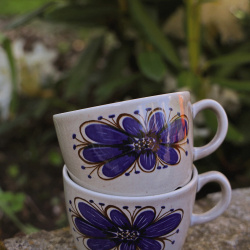 Set of Two Blue Handpainted Retro Mugs