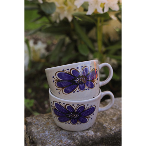 Set of Two Blue Handpainted Retro Mugs