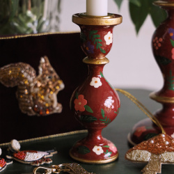 Small Dark Red Handpainted Candle Holder 