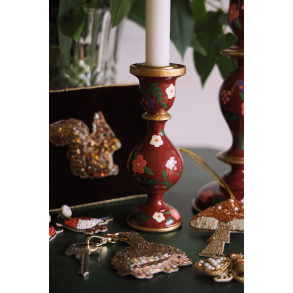 Small Dark Red Handpainted Candle Holder 