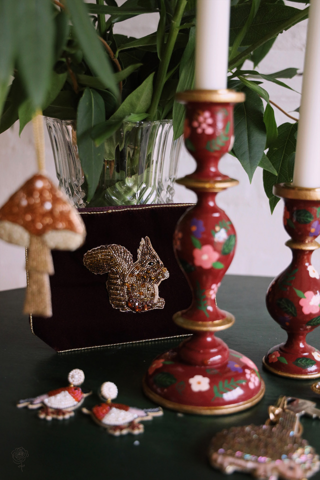 Tall Dark Red Handpainted Candle Holder