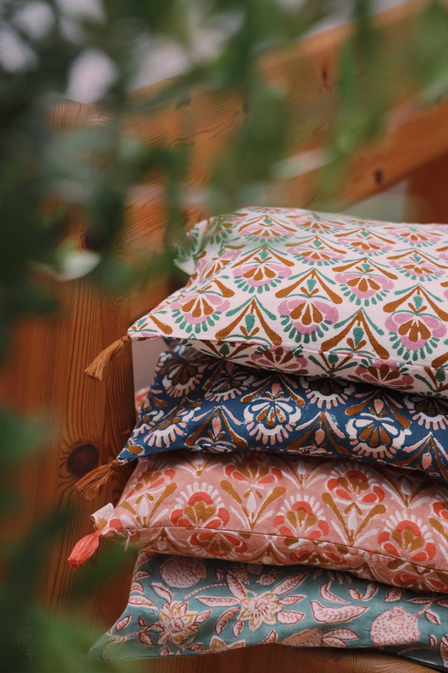 Peachy Block Print Cushion Cover