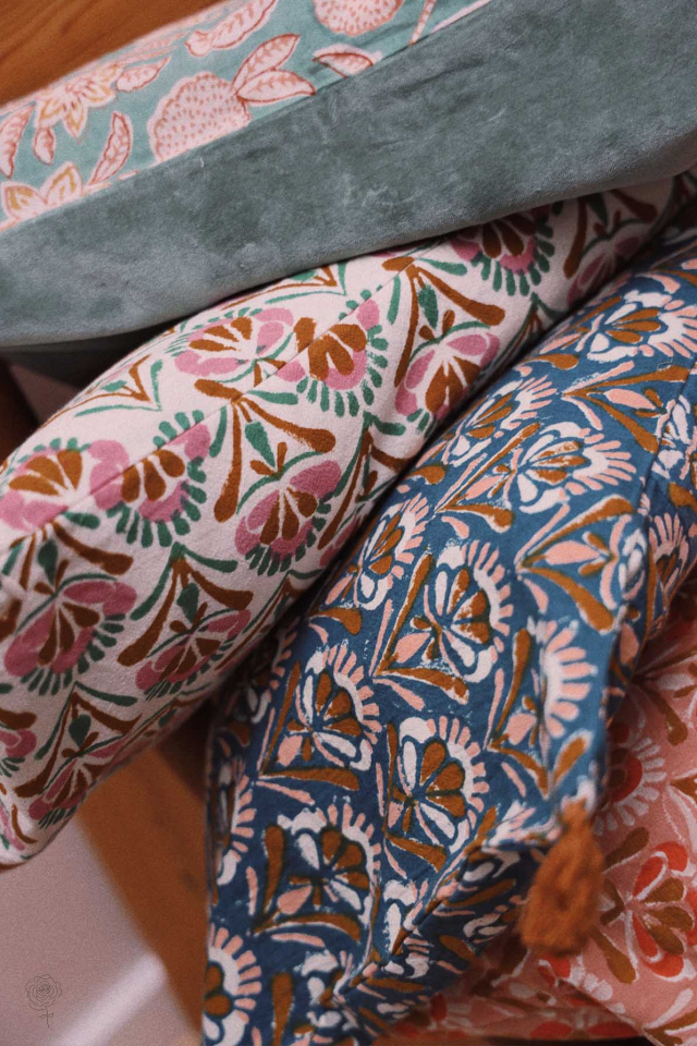 Off White Block Print Cushion Cover 