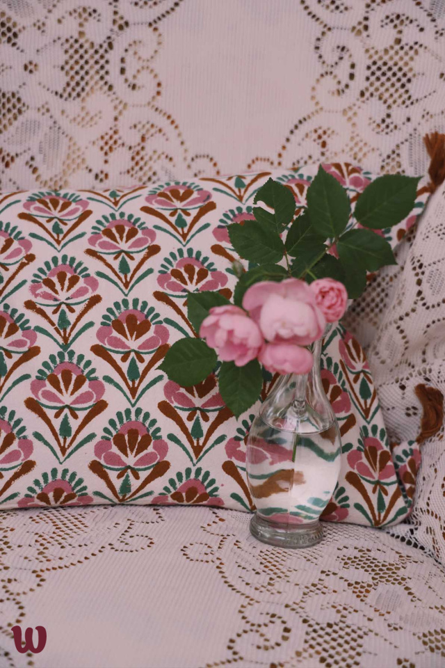 Off White Block Print Cushion Cover 