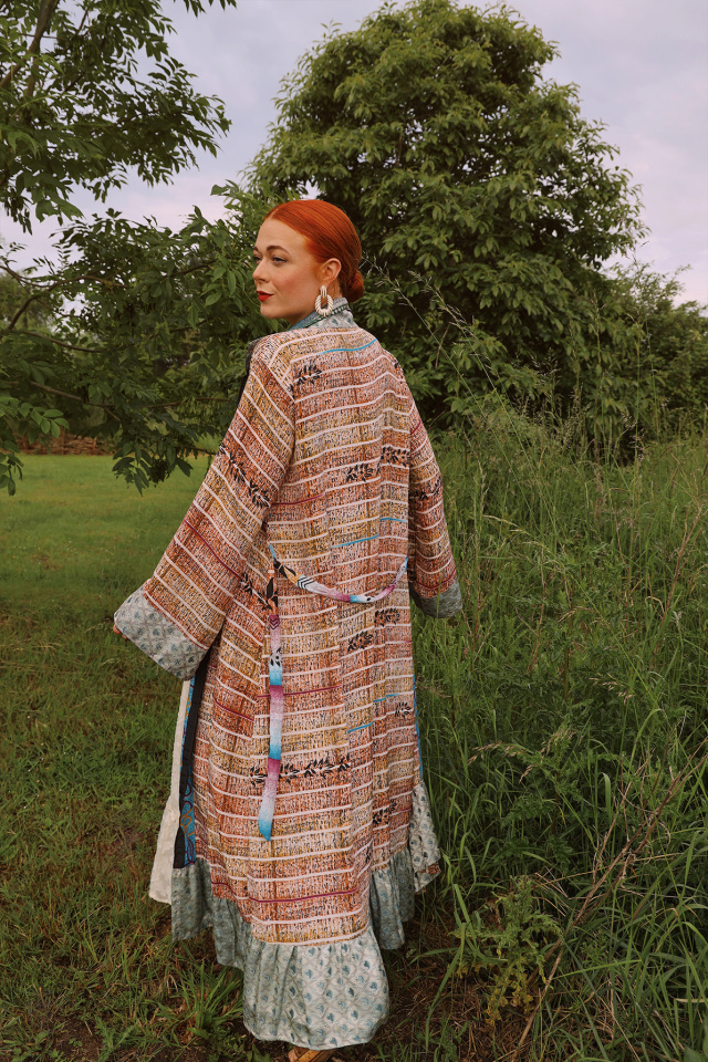 Bamboo Graphical Recycled Kimono | M/L