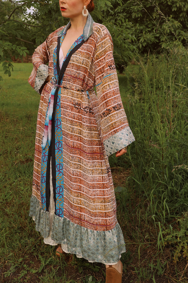 Bamboo Graphical Recycled Kimono | M/L