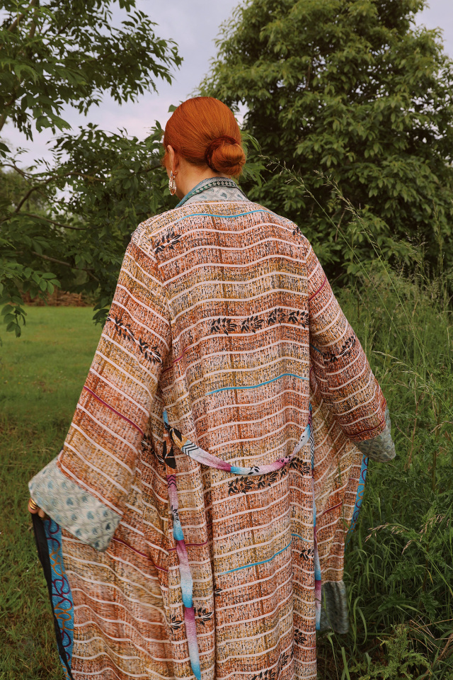 Bamboo Graphical Recycled Kimono | M/L
