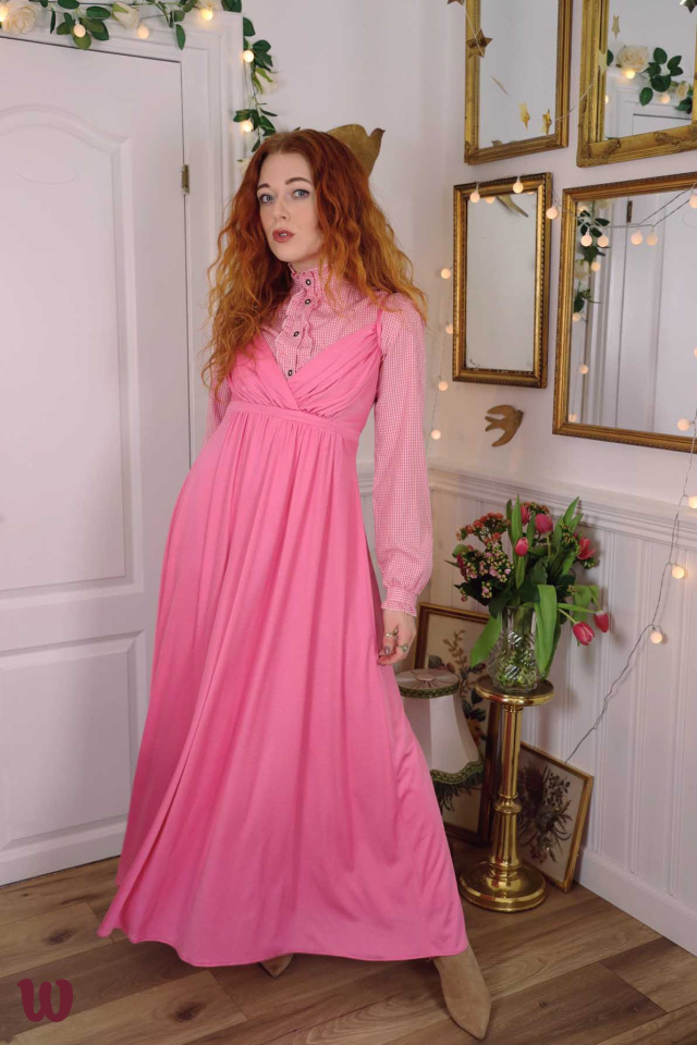 Bright Pink 70's Maxi Dress | XS