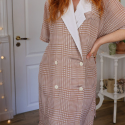 Beige &amp; White Gingham Blazer Dress | L