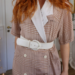 Beige &amp; White Gingham Blazer Dress | L