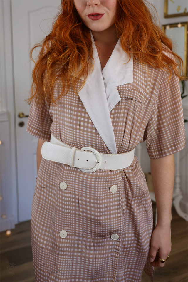 Beige &amp; White Gingham Blazer Dress | L