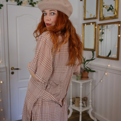 Beige &amp; White Gingham Blazer Dress | L