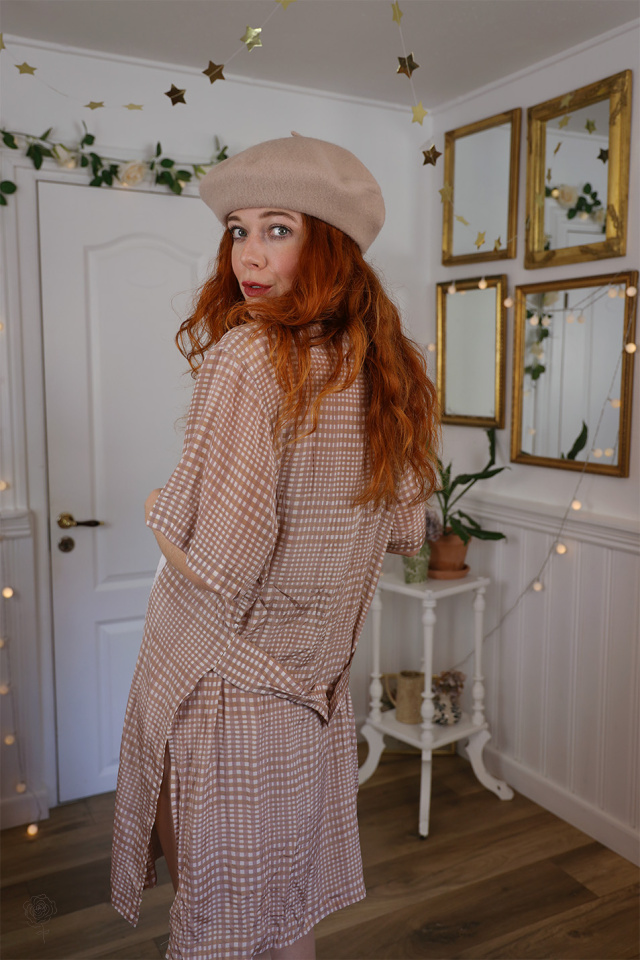 Beige &amp; White Gingham Blazer Dress | L