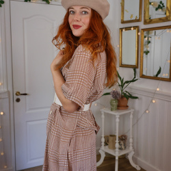 Beige &amp; White Gingham Blazer Dress | L