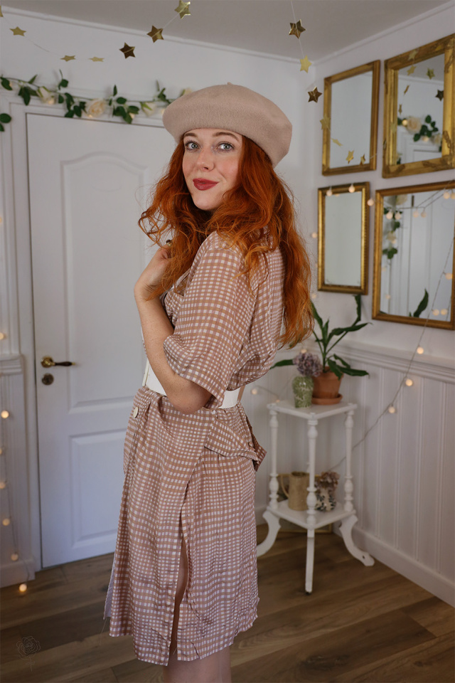 Beige &amp; White Gingham Blazer Dress | L