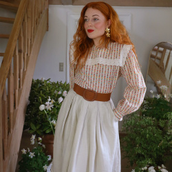 Beige Boho Green Line Vintage Skirt | XS