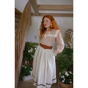 Beige Boho Green Line Vintage Skirt | XS