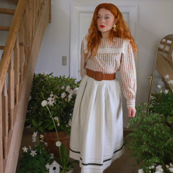 Beige Boho Green Line Vintage Skirt | XS