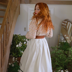 Beige Boho Green Line Vintage Skirt | XS
