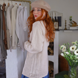 Beige Floral Embroidered Beaded Vintage Sweater | M