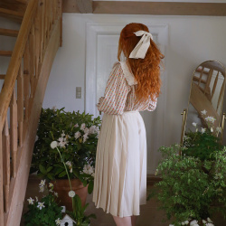 Beige Pleated Vintage Skirt | S