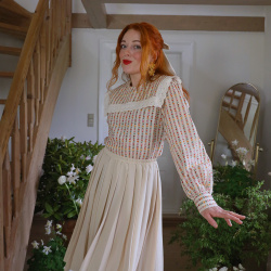 Beige Pleated Vintage Skirt | S