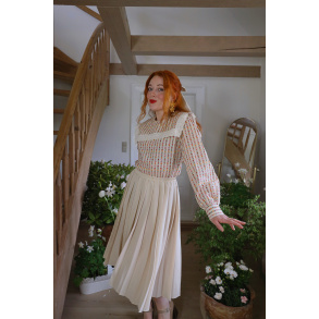 Beige Pleated Vintage Skirt | S
