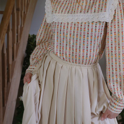 Beige Pleated Vintage Skirt | S