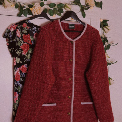 Berry Red Wool Cardigan Jacket | L